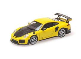 PRE-ORD3R Minichamps Modeliukas 1/87 2018 Porsche 911 GT2 RS, yellow/carbon bonnet