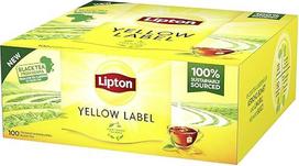 "Lipton Yellow Label" juodoji arbata su rankomis rinktais juodosios arbatos lapais, augalinės kilmės, atskirai supakuoti arbatos maišeliai, sertifikuota "Rainforest Alliance", 100 arbatos maišelių pakuotė