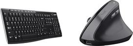 "Logitech K270" belaidė klaviatūra ir "Trust Yuno" įkraunama vertikalioji pelė, belaidė