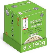 "Nashi Konjac Shirataki Premium" makaronai, bekvapiai, tinkami veganams, neriebūs ir mažai kalorijų turintys, tinkami vartoti su gliukomananu ir keto rūgštimi, mažai angliavandenių, paruošti valgyti (8 x 190 g)