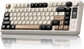 FREEWOLF M75 Dviejų režimų belaidė klaviatūra, "Bluetooth" + 2.4G, mygtukų valdymas ir ekranas, 82 kompaktiški PBT gradientiniai klavišai, vaivorykštinė šviesa, nekonfliktiški pilni klavišai "Mac/Win Cheese