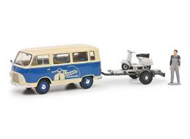 PRE-ORD3R Schuco Modeliukas 1/43 Ford FK1000 + trailer Vespa & figure, blue/creme