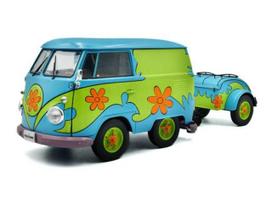 PRE-ORD3R Solido Modeliukas 1/18 2024 Volkswagen T1 Kool Kombi with Ghosthunters Machine trailer, green/blue/orange