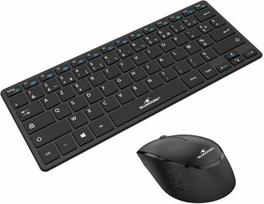 "Bluestork" - mini paketas belaidė klaviatūra ir pelė Kompaktiška belaidė klaviatūra ir pelė su išmaniuoju 2,4 GHz itin plono dizaino ergonomiška, suderinama su "Windows AZERTY", juoda