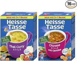 "Mixpaket Asia" - "Erasco" karštų puodelių rinkinys, 16 vienetų (8 x tailandietiškas karis ir 8 x kiniškas) - paruoštas maistas, greitai paruošiami makaronai ir 5 minučių terina - sriubų įvairovė - greitas maistas namams ir biurui