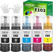 103 rašalas suderinamas su "Epson" 103 rašalo buteliukais, skirtais "EcoTank" L1210 L1250 L3100 serijos L3110 L3111 L3116 L3150 L3151 L1110 L3101 L3156 L5190 L52 90 L5 9296(5 pakuotės 2bk/c/m/y)