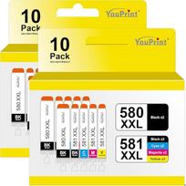 20 youprint rašalo kasečių, lygiaverčių Canon PGI-580 CLI-581 XXL su mikroschema Tinka Canon Pixma TS705 (a), TS6350 (a), TS6351 (a), TS9550, Canon 580 581 XXL