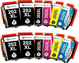 202XL rašalo kasetės, suderinamos su "Epson" 202 XL spausdintuvo kasete, skirta "Expression Premium" XP6000 XP6005 XP6100 XP6105 (12 vnt.)