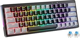 abucow 60 % mechaninė žaidimų klaviatūra, laidinė kompaktiška klaviatūra su rudos spalvos jungikliais, RGB apšvietimu, apsaugota nuo prieglobsčio, nekonfliktiška, 63 keičiami klavišų dangteliai (pilka/juoda)