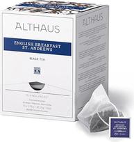 Althaus Tea English Breakfast St. Andrews juodoji arbata piramidės formos maišelyje ⋅ Pyra Pack ⋅ Natūrali pusryčių arbata ⋅ 15 x 2,75 g