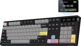 EPOMAKER TH108 PRO pilno dydžio mechaninė klaviatūra su ekranu ir sukamąja rankenėle, RGB žaidimų klaviatūra, belaidė, pritaikyta tvarkyklė, 10000 mAh, kreminė tarpinė, karšto keitimo funkcija (juoda, kreminis nefritas)