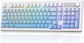 FREEWOLF K100 Membraninė RGB belaidė žaidimų klaviatūra su skaičių klaviatūra, "Bluetooth" / 2.4G belaidis / USB-C laidinis ryšys, PBT gradiento šoniniai graviruoti klavišai, 4000 mAh, medijos mygtukas, skirta "Mac/Win" - mėlyna