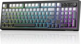 FREEWOLF K100 Membraninė RGB belaidė žaidimų klaviatūra su skaičių klaviatūra, "Bluetooth" / 2.4G belaidis ryšys / USB-C kabelio jungtis, PBT gradiento šoniniai graviruoti klavišai, 4000 mAh, medijos mygtukas, skirta "Mac/Win" - juoda