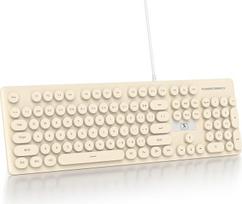 Laidinė žaidimų klaviatūra rašomoji mašinėlė, 104 klavišų membraninis LED apšvietimas JAV QWERTY išdėstymas su apvaliais klavišais, skirta kompiuteriui/PC/Laptop/Windows (smėlio spalvos)