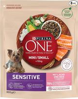 PURINA ONE Mini/mažų veislių sausas delikatesinis sausas maistas mažiems šunims, gausus lašišos ir ryžių, 8 vnt. (8 x 800 g)