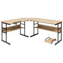 Costway L formos rašomasis stalas su pakreipiama viršutine apatine knygų lentyna & amp; CPU stovas braižymo stalas kompiuterio stalas 170 x 150 x 75 cm natūralus