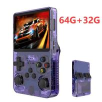 Žaidimų konsolė R36S Nostalgic Handheld Game Machine Atviro kodo Linux 3,5 colio IPS ekrano mini žaidimų konsolė 3D dviguba sistema vaikams ir suaugusiems, Violetinė 64G