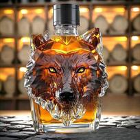 Wolf Head Whiskey Decanter Men, Dad, Husband Gift, Empty Glass Decorative Wine Bottle Transparent