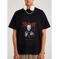 White T-Shirt Slipknot Band Logo and Character Graphic Print Unisex Casual Wear for Music Fans and Everyday Style S juoda