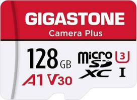 "Gigastone Camera Plus" 128GB "MicroSDXC" atminties kortelė + SD adapteris veiksmo kamerai, dronui ir planšetiniam kompiuteriui, skaitymo greitis iki 100MB/s, "Full HD" vaizdo įrašymas, A1 U3 10 klasės "Micro SD" kortelė UHS-I