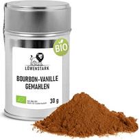 "Löwenstark Vanilla Bourbon Ground Organic" 30g - smulkiai malta veganiška ekologiška Burbono vanilė Malta vanilė, idealiai tinkanti saldiems patiekalams, kepiniams ir gėrimams gardinti