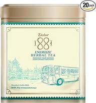 Dabur 1884 Energize Herbal Tea - imbiero, ciberžolės, šventojo baziliko ir citrinžolės žolelių mišinys | 2,5 g x 20 biologiškai suyrančių arbatos maišelių