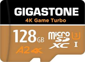 GIGASTONE 128GB Micro SD kortelė, 4K Game Turbo, iki 100/50MB/s, MicroSDXC atminties kortelė, skirta "Nintendo Switch 1", "Gopro DJI", A2 V30 U3 + adapteris