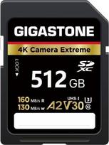 GIGASTONE A2 V30 SDXC atminties kortelė 512GB 4K Extreme Series Speed 160MB/s suderinama su Canon Panasonic U3 UHS-I Class 10, skirta 4K UHD vaizdo įrašams + 1 mini dėklas
