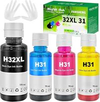Tinte kompatibel mit HP 31 32XL Tintenfehlflaschen für Smart Tank 31 32XL 315 319 455 515 516 530 555 558 5105 7005 7006 7305 7306 7605 559 570 655 670 790 415 419 8000 Seiten(4 Pack BK/C/M/Y)