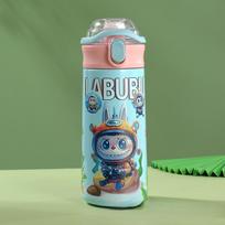 Labubu animacinis nerūdijančio plieno termosinis puodelis su rankena Dvigubo gėrimo atšokantis puodelis Žirnio puodelis 450ml balta