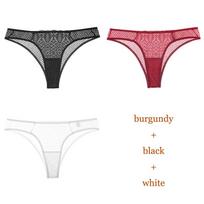 CINOON 3 vnt. Naujos kelnaitės Moteriški nėriniuoti apatiniai Seksualūs žemo juosmens G stringi permatomi tuščiaviduriai kelnaitės Tvirtas minkštas moteriškas apatinis trikotažas S