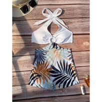 New Halter Women Boyleg One Piece Padded Swimsuit Sports Print Bodysuit Cut Out Bathing Swimming Suit Beach Wear Summer S balta