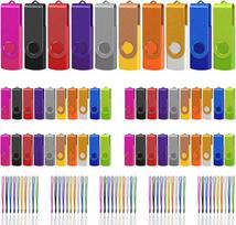 50 spalvotų USB atmintinių pakuotė Didelės spartos USB 2.0 "Flash" atmintinės, pasukamos 360 laipsnių kampu, su "Plug and Play" atsarginiu kopijavimu, 50 pavadėlių (10 spalvų, 2GB x 50, 2GB)