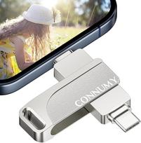 USB atmintinė 128GB, skirta telefonui, 3 in 1 išorinis kaupiklis nuotraukoms ir vaizdo įrašams saugoti be programėlės, USB atmintinė suderinama su telefonu/Pad/Android/PC