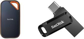"SanDisk Extreme PRO" nešiojamasis 1 TB mobiliosios atminties SSD diskas, juodas, ir 128GB "Ultra Dual Drive Go" C tipo USB atmintinė su abipusėmis C ir A tipo USB jungtimis