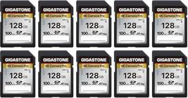 GIGASTONE 128GB SDXC atminties kortelė 10 vnt., skirta "Canon" skaitmeniniams fotoaparatams, 4K UHD vaizdo įrašymas UHS-I U3 V30 10 klasės UHS-I U3 V30