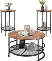 VEVOR 3-TLG. rundes Wohnzimmertisch-Set, (800 x 465 mm) Industrie-Couchtisch mit 2 runden Beistelltischen (40 x 60 cm), Sofatisch-Set mit Metallbeinen, Satztische für Büro Wohnzimmer Wohnung