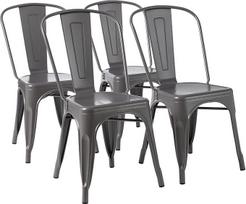 "Amazon Basics" Juodos metalinės valgomojo kėdės su atlošu sukraunamos Bistro virtuvės vidaus lauko kėdžių rinkinys iš 4 tamsiai pilkos spalvos 51 x 43 x 85 cm
