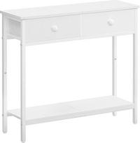 HOOBRO EWW71XG01 Konsolinis staliukas Siauras šoninis staliukas su 2 medžiaginiais stalčiais 75 cm Prieškambario staliukas Industrinio stiliaus sofos staliukas įėjimui į kambarį Prieškambaris Baltas