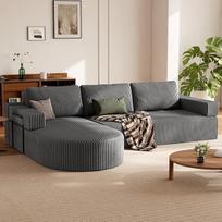 Kampinė sofa su miegamąja funkcija, L formos sofa-lova be kaulų, 75 cm sėdimosios dalies sofa-lova, modulinė sofa-lova su užapvalintu šezlongu, pilka