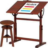 MEEDEN Vintage medinis piešimo stalas, menininko piešimo taburetė, 96 x 60 cm meno stalas, reguliuojamo aukščio piešimo stalas, amatų stalo taburetė meno kūriniams, skaitymui, rašymui