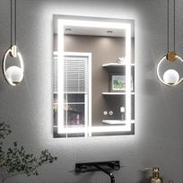 TETOTE Vonios veidrodis su apšvietimu, 50 x 70 cm, šviečiantis, apsaugantis nuo rūko, sieninis vonios veidrodis, be rėmo, vonios veidrodis su LED jutikliniu jungikliu, 3 šviesos spalvos, reguliuojama atminties funkcija