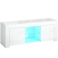 TV spintelė su LED apšvietimu, 2 durys, stiklinė lentyna, balta, 1 vnt.