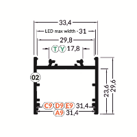 Led juostos profilis VARIO30-02 3m, Juodas anoduotas