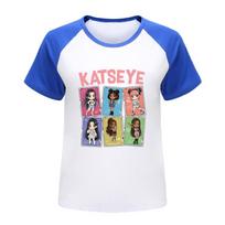 5300 Kids Girls KATSEYE Print Raglan Short Sleeves T-Shirt 100cm mėlyna