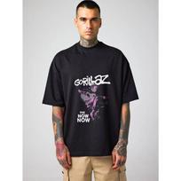 Balta laisvo kirpimo marškinėliai su Gorillaz The Now Now albumo grafika Unisex kasdienis gatvės stiliaus viršutinis drabužis vyrams ir moterims Muzikinio festivalio apranga S juoda