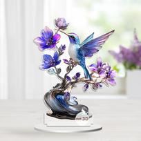Violetinės gėlės, gėlės, paukščiai, namų dekoras, stalo dekoracijos ornaments. Akrilinis 2D kūrybinis papuošalas. Dovanos šeimos nariams gray