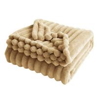 Pūkuotas pledas, minkštas, storas, burbuliukų pledas, jaukus, šiltas, dryžuotas pliušinis pledas sofai, lovai, miegamajam, svetainei, žiemos naudojimui 100x150cm chaki