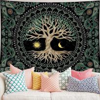Gyvybės medžio gobelenas Trippy Mandala Saulė ir Mėnulis Žvaigždė Estetiniai sienų gobelenai Psichodeliniai Kawaii Namų kambario dekoras Paplūdimio rankšluostis 95x73cm