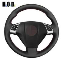 Pasidaryk pats rankomis siuvama juoda dirbtinės odos automobilio vairo apdangalas, skirtas Fiat Bravo 2007-2015 Doblo 2010-2015 Opel Combo 2012 Red Thread